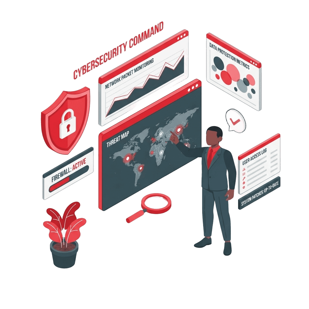 Illustration representing the Cybersecurity circle, showcasing key aspects like innovation and collaboration